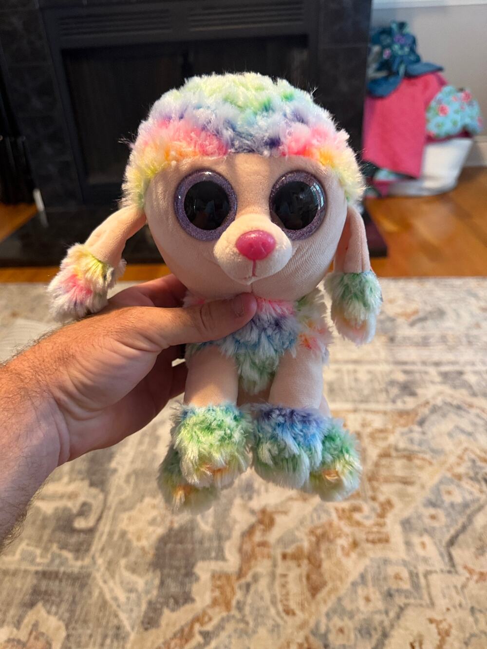 Ty Beanie Boos Rainbow Dog Plush Multicolor Pastel Big Eyes w/ Tags 12”